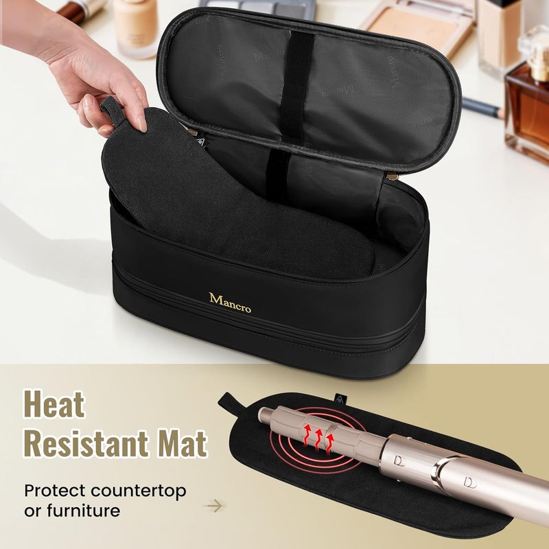 Mancro Carrying Case Compatible with Shark Airwrap, Dual Layer Hair Tools Travel Bag with Heat Resistant Mat, Soft Padded Hair Organizer Storage for Shark Speedstyle Hair Dryer Attachment, Black - Image 3